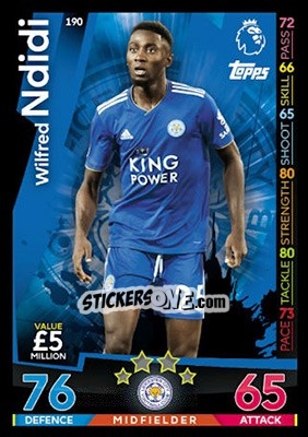 Sticker Wilfred Ndidi - English Premier League 2018-2019. Match Attax n. 190 - Topps