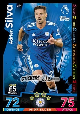 Sticker Adrien Silva - English Premier League 2018-2019. Match Attax n. 194 - Topps