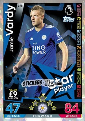 Sticker Jamie Vardy - English Premier League 2018-2019. Match Attax n. 198 - Topps