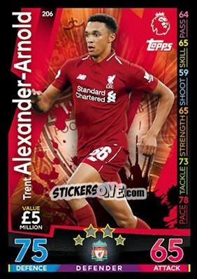 Sticker Trent Alexander-Arnold - English Premier League 2018-2019. Match Attax n. 206 - Topps