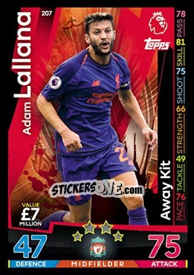 Sticker Adam Lallana - English Premier League 2018-2019. Match Attax n. 207 - Topps