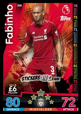 Sticker Fabinho - English Premier League 2018-2019. Match Attax n. 208 - Topps