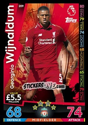 Sticker Georginio Wijnaldum - English Premier League 2018-2019. Match Attax n. 209 - Topps
