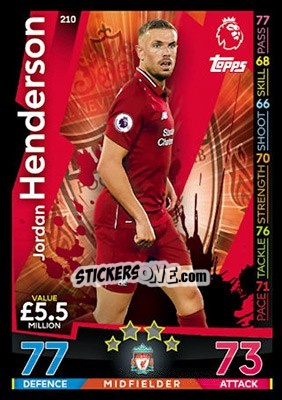 Sticker Jordan Henderson - English Premier League 2018-2019. Match Attax n. 210 - Topps