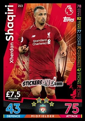 Sticker Xherdan Shaqiri - English Premier League 2018-2019. Match Attax n. 213 - Topps
