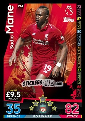 Sticker Sadio Mane - English Premier League 2018-2019. Match Attax n. 214 - Topps
