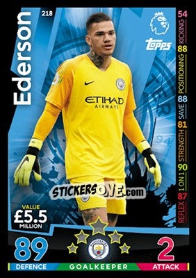 Sticker Ederson - English Premier League 2018-2019. Match Attax n. 218 - Topps