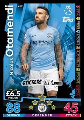 Sticker Nicolas Otamendi - English Premier League 2018-2019. Match Attax n. 219 - Topps