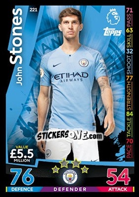 Sticker John Stones - English Premier League 2018-2019. Match Attax n. 221 - Topps