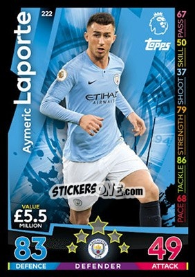 Sticker Aymeric Laporte - English Premier League 2018-2019. Match Attax n. 222 - Topps