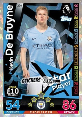 Sticker Kevin De Bruyne - English Premier League 2018-2019. Match Attax n. 226 - Topps