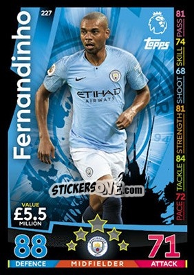 Sticker Fernandinho - English Premier League 2018-2019. Match Attax n. 227 - Topps