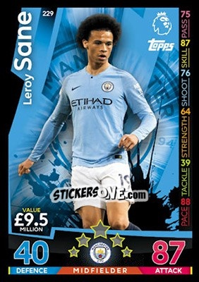 Sticker Leroy Sane - English Premier League 2018-2019. Match Attax n. 229 - Topps