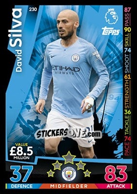 Sticker David Silva - English Premier League 2018-2019. Match Attax n. 230 - Topps