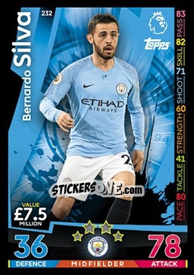 Sticker Bernardo Silva - English Premier League 2018-2019. Match Attax n. 232 - Topps
