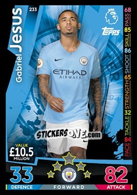 Sticker Gabriel Jesus - English Premier League 2018-2019. Match Attax - Topps