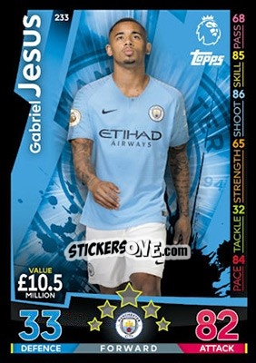 Sticker Gabriel Jesus - English Premier League 2018-2019. Match Attax n. 233 - Topps