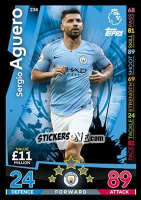 Sticker Sergio Aguero - English Premier League 2018-2019. Match Attax n. 234 - Topps
