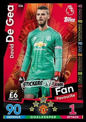 Sticker David de Gea - English Premier League 2018-2019. Match Attax n. 236 - Topps