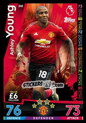 Sticker Ashley Young - English Premier League 2018-2019. Match Attax - Topps