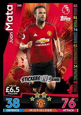 Sticker Juan Mata - English Premier League 2018-2019. Match Attax n. 245 - Topps