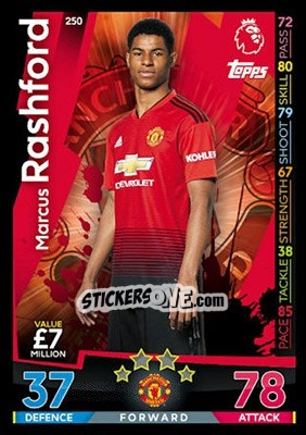 Sticker Marcus Rashford - English Premier League 2018-2019. Match Attax n. 250 - Topps