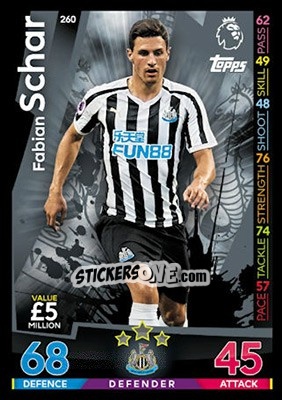 Sticker Fabian Schar - English Premier League 2018-2019. Match Attax n. 260 - Topps