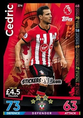 Sticker Cédric Soares - English Premier League 2018-2019. Match Attax n. 274 - Topps
