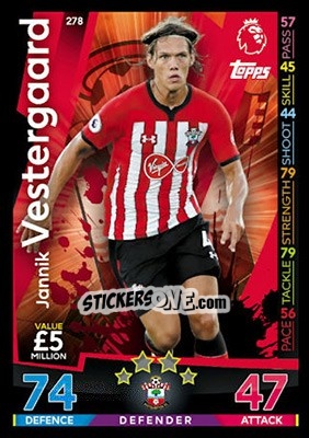 Sticker Jannik Vestergaard - English Premier League 2018-2019. Match Attax n. 278 - Topps