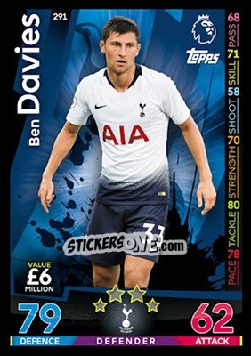 Sticker Ben Davies - English Premier League 2018-2019. Match Attax n. 291 - Topps