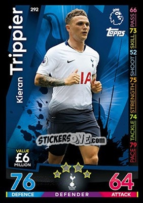 Sticker Kieran Trippier - English Premier League 2018-2019. Match Attax n. 292 - Topps