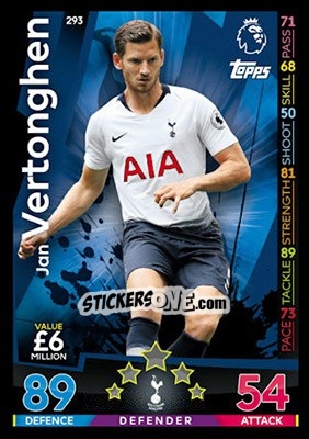 Sticker Jan Vertonghen - English Premier League 2018-2019. Match Attax - Topps