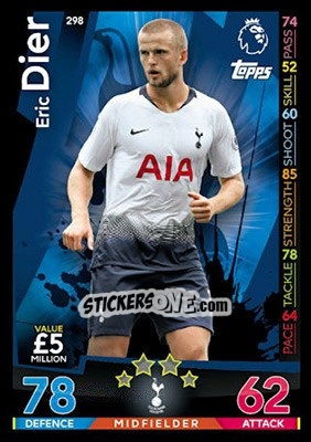 Sticker Eric Dier - English Premier League 2018-2019. Match Attax n. 298 - Topps