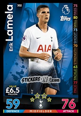 Sticker Erik Lamela - English Premier League 2018-2019. Match Attax n. 302 - Topps