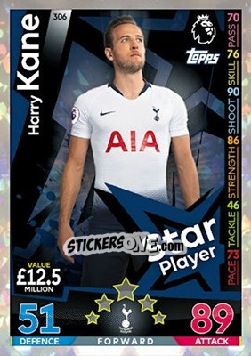 Sticker Harry Kane - English Premier League 2018-2019. Match Attax n. 306 - Topps
