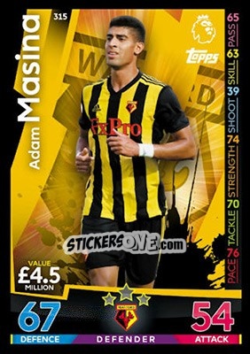 Sticker Adam Masina - English Premier League 2018-2019. Match Attax n. 315 - Topps
