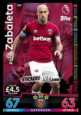 Sticker Pablo Zabaleta - English Premier League 2018-2019. Match Attax - Topps