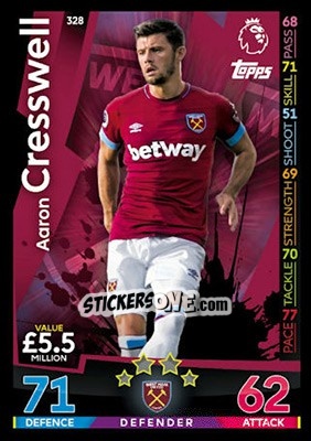 Sticker Aaron Cresswell - English Premier League 2018-2019. Match Attax - Topps