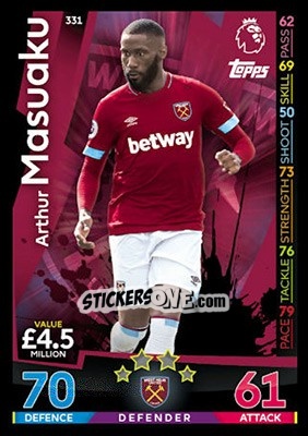 Sticker Arthur Masuaku - English Premier League 2018-2019. Match Attax - Topps