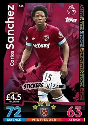 Sticker Carlos Sanchez - English Premier League 2018-2019. Match Attax n. 335 - Topps