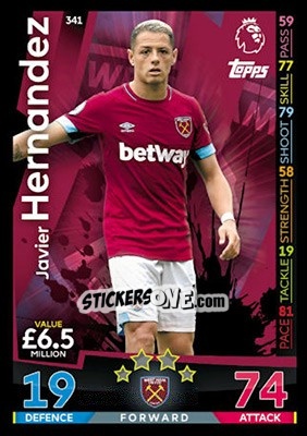 Sticker Javier Hernandez - English Premier League 2018-2019. Match Attax n. 341 - Topps
