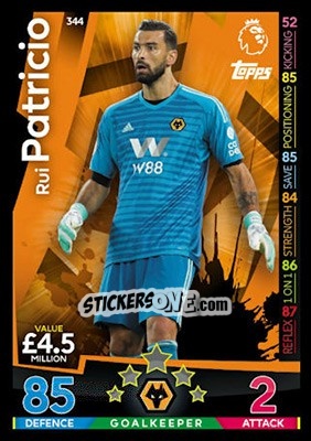 Sticker Rui Patricio - English Premier League 2018-2019. Match Attax n. 344 - Topps