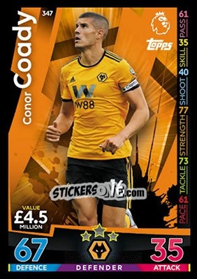 Sticker Conor Coady - English Premier League 2018-2019. Match Attax n. 347 - Topps