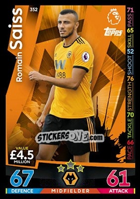 Sticker Romain Saïss - English Premier League 2018-2019. Match Attax n. 352 - Topps