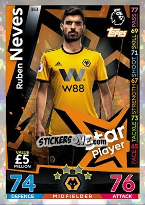 Sticker Ruben Neves - English Premier League 2018-2019. Match Attax n. 353 - Topps