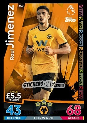 Sticker Raul Jimenez - English Premier League 2018-2019. Match Attax n. 359 - Topps