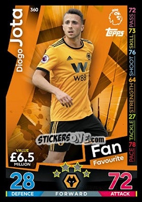 Sticker Diogo Jota - English Premier League 2018-2019. Match Attax n. 360 - Topps