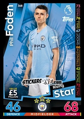 Sticker Phil Foden - English Premier League 2018-2019. Match Attax n. 368 - Topps