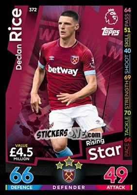 Sticker Declan Rice - English Premier League 2018-2019. Match Attax n. 372 - Topps