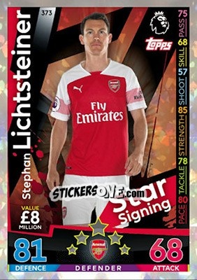 Sticker Stephan Lichtsteiner - English Premier League 2018-2019. Match Attax n. 373 - Topps